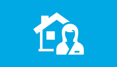 Bild Siloah St. Trudpert Klinikum, Ihr Aufenthalt, Anmeldung und Aufnahme, Icon vor blauem Hintergrund: Haus mit Arzt 