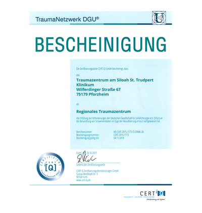 Zertifikat Traumanetzwerk DGU